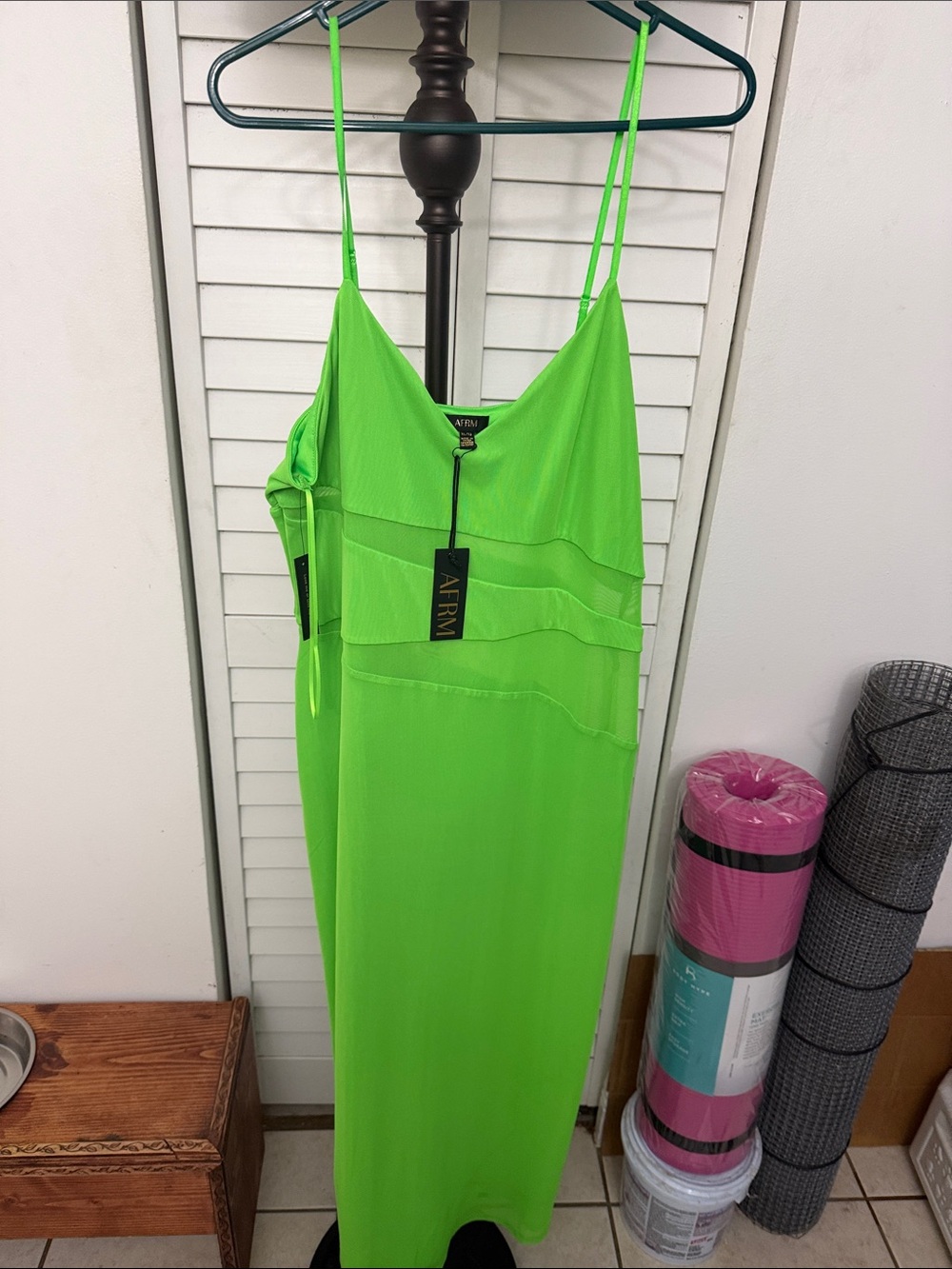 AFRM Neon Green Slip Dress with Spaghetti Straps